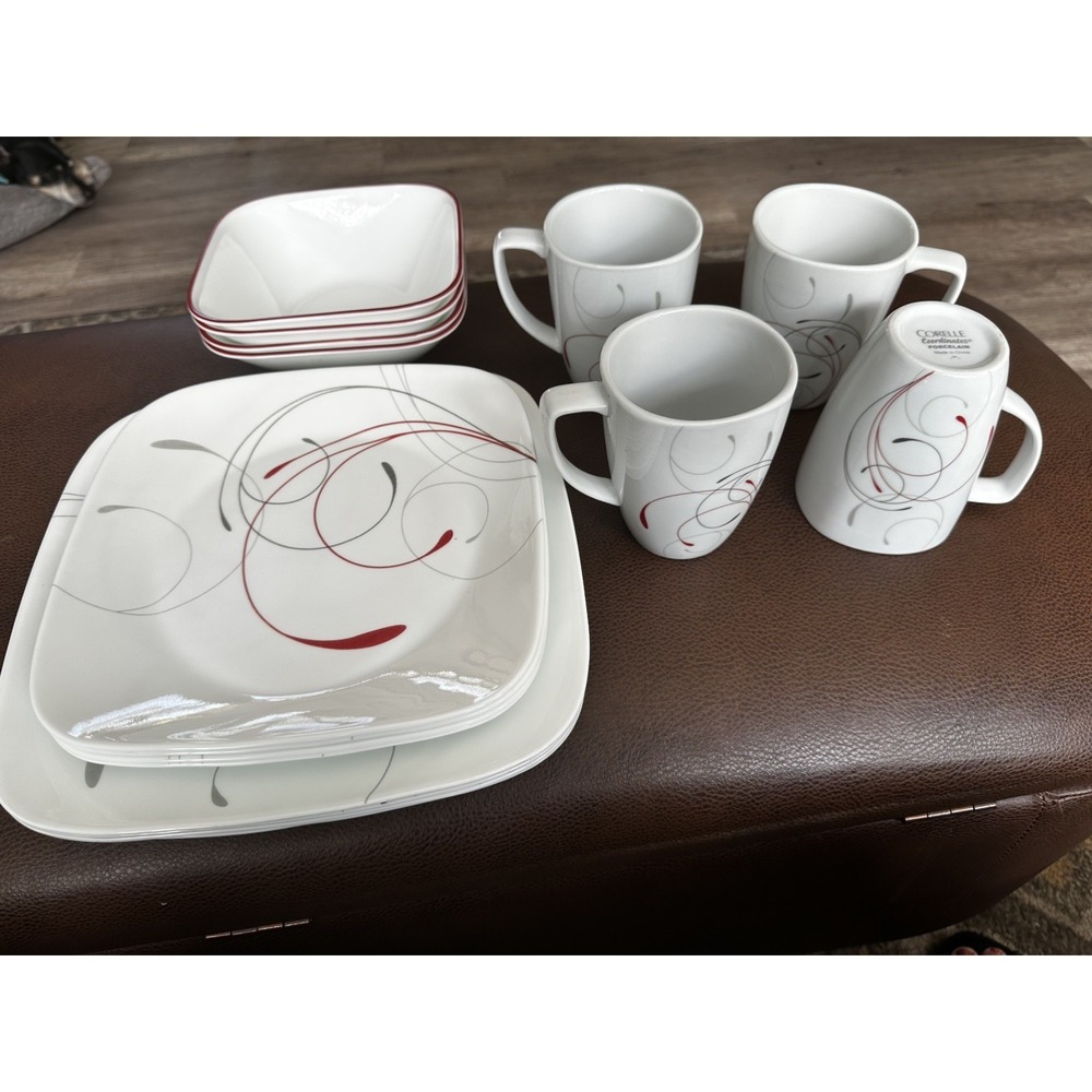 Corelle Splendor Square Set Of 4 Each Dinner & Luncheon Plates & Bowls & Mugs